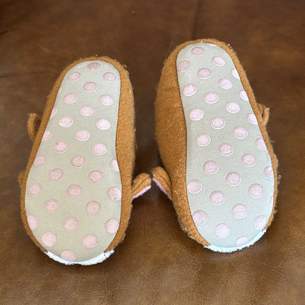 Mini Boden Brown Plush Animal Mary Janes with Colorful Flower Accents - Picture 7 of 7